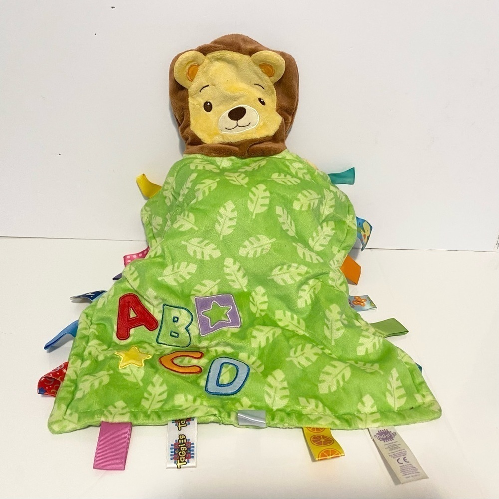 Taggies Lion Lovey Security Blanket Green Leaf ABC Letters Plush Safari Tags